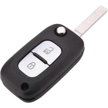 Carcasa de llave plegable de 2 botones compatible con Renault Clio Kangoo Modus, hoja sin cortar, carcasa de repuesto de plástico negro y metal.