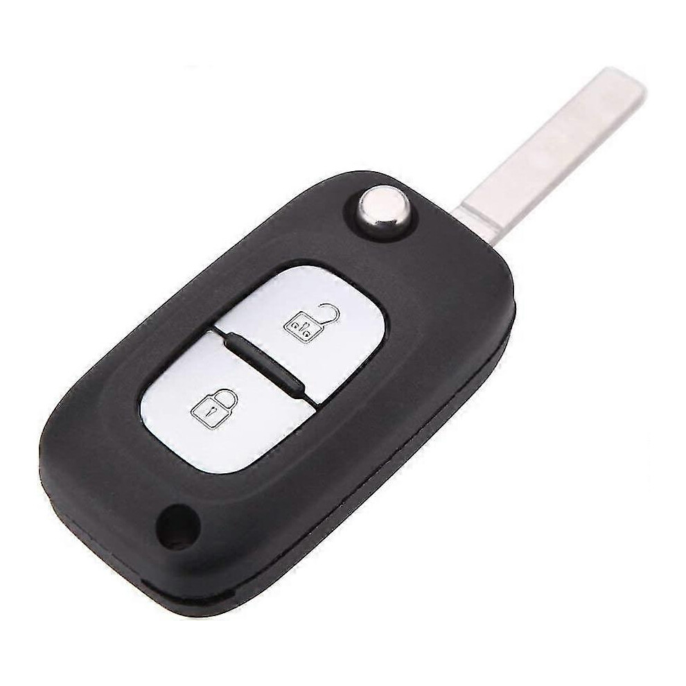 2 Button Flip Car Key Fob Shell Compatible With Renault Clio Kangoo Modus, Uncut Blade, Plastic And Metal Replacement Case Black 6966168158608