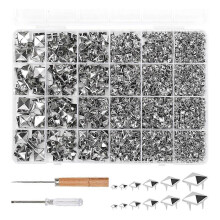 Metal Square Pyramid Prong Studs 1222 Pcs Silver Assorted Sizes 4mm-12mm for Clothing Leather Crafts Jackets Bags DIY Projects