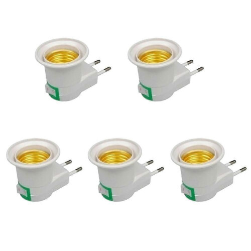 E27 EU Plug Lamp Base Adapter 5 Pack With On/Off Power Control 220V 10A Heat Resistant Plastic Light Socket