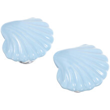 Ceramic Metal Furniture Knobs 2Pcs Blue Shell Shaped for Cabinets Drawers Wardrobes Dressers Cupboards Bookcases