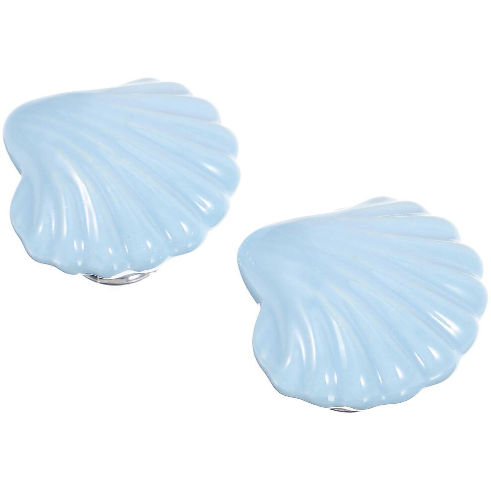 Ceramic Metal Furniture Knobs 2Pcs Blue Shell Shaped For Cabinets Drawers Wardrobes Dressers Cupboards Bookcases 6966168153665