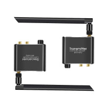 2.4G Wireless Audio Transmitter and Receiver 50M Range 3.5mm RCA Ports Two-way Volume Control Auto Connection Type-C Powered Black ABS