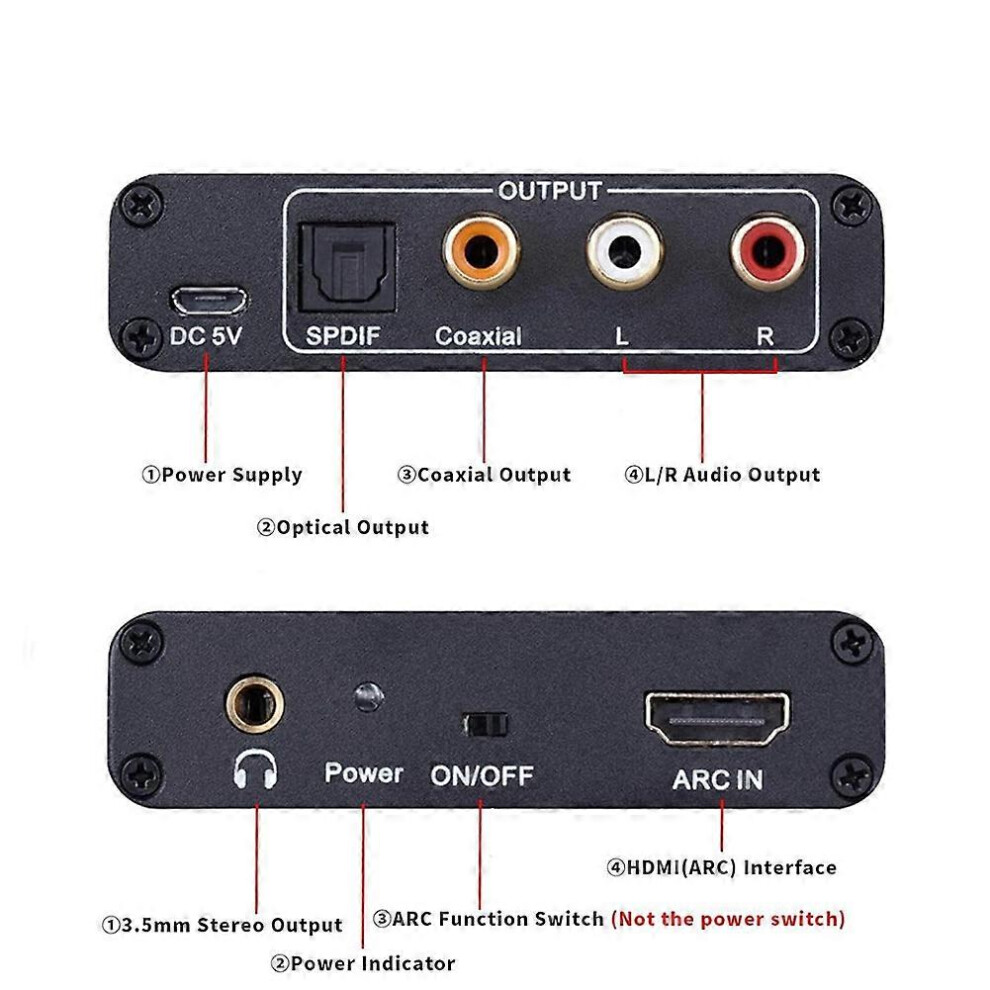 Hdmi Arc Audio Extractor Adapter Aluminium 192Khz Spdif Coaxial 3.5Mm Rca Simultaneous Audio Output Compatible With Arc Enabled Hdtvs Black 6966168154570