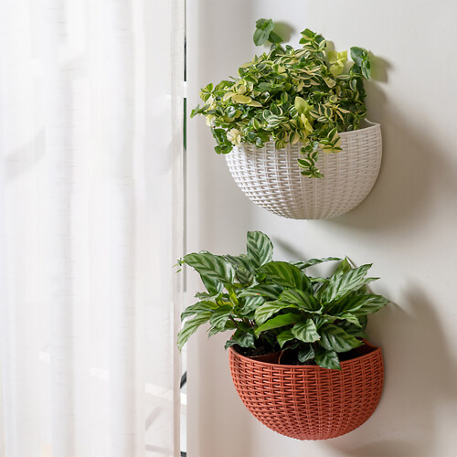 2Pcs Half Round Imitation Rattan Pot