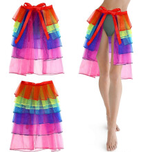 Women's Multicoloured Rainbow Style Long Tail Tutu Dress Lingerie Mini Bubble Skirt