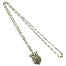 Owl Pattern Vintage Retro Bronze Quartz Pocket Watch with Pendant Chain Necklace