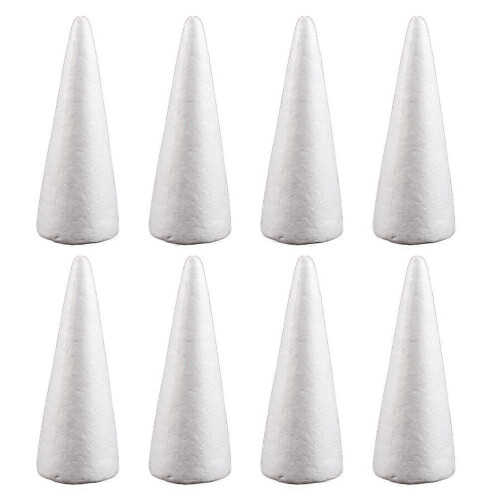 12 Pcs White Solid Polystyrene Cone Shaped DIY Christmas Ornaments Craft Accessories for Home Tree Table Centerpiece Projects