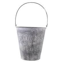 Light Grey Size S Wrought Iron Pail Simulation Round Flower Pot Metal Bucket for Home