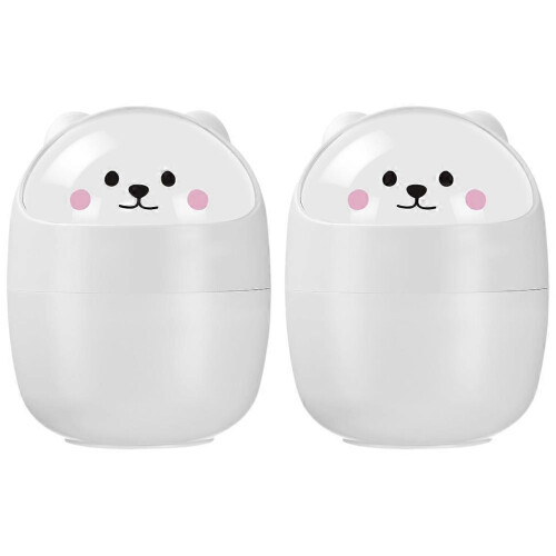 2Pcs Small Wastebasket Bin with Lid Cute Mini Portable Table Dustbin for Office