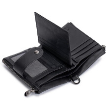 Men's Vintage Leather Wallet with Removable Chain, Card Holder, Multiple Compartments, Snap Button Closure