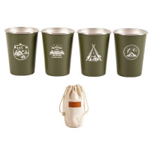 Stainless Steel Camping Cup Set of 4, 350ml Army Green Outdoor Mug for Picnic BBQ
