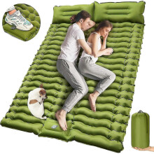Double Camping Sleeping Pad with Built-in Foot Pump, Pillows, 4in Thick Inflatable Mat for 2 People
