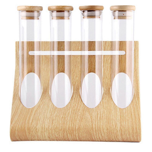 Clear Glass Test Bottle Coffee Beans Tea Display Rack Storage Organizer