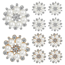 20 Pcs Rhinestone Faux Pearl Flower Buttons Embellishments for DIY Hair Accessories Crafts