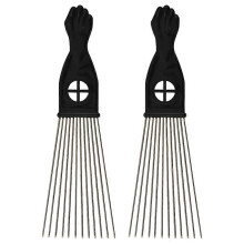 2Pcs Hair Comb Set Steel Needle Fan-shaped Wide Tooth Detangling Rake Slick Styling Brush with Plastic Handle
