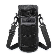 Drawstring Water Bottle Pouch, Insulated Cooler Bag with MOLLE System for Outdoor Camping Hiking Travel