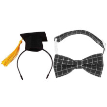1 Set Dog Graduation Cap, Pet Cat Graduation Bow Tie, Puppy Graduation Hat with Tassel