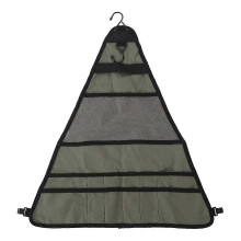 Borsa portaoggetti per stoviglie, in tela verde militare, con tasche multiple regolabili, ideale per pranzi e cene all'aperto.