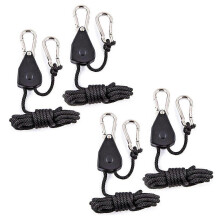 Camping Pulley Rope Buckle Adjustable 2m with Metal Wheel for Tent Guyline, Load 68-75kg, 4-Pack