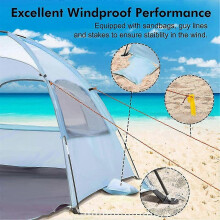 Beach Tent Sun Shelter with UV Protection & 3 Mesh Windows, Portable Blue Outdoor Camping Shade Canopy