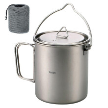 Lixada 750ml Titanium Camping Pot and Mug with Lid, Foldable Handle for Outdoor Cooking