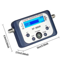 Medidor digital de señal satelital SF-95DRmini con pantalla LCD, brújula y tono de audio.