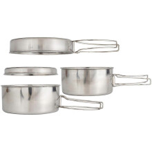Set di pentole da campeggio in acciaio inox, design compatto e sovrapponibile per trekking