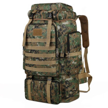 Mochila de senderismo de lona de gran capacidad con panel trasero transpirable y múltiples bolsillos para acampar al aire libre.