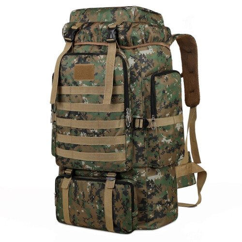 Large Capacity Canvas Hiking Backpack with Breathable Back Panel, Multiple Pockets for Outdoor Camping