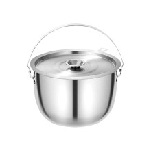 Grote roestvrijstalen campingpan met inklapbaar handvat, lekvrij deksel en ingebouwd oliefilter voor koken in de buitenlucht