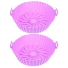 Heat-resistant Silicone Pot Compatible with Air Fryers, 20cm Square, 2-Pack, Purple