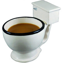 Keramikbecher in Toilettenform, handbemalt, weiß, rund, 355 ml Fassungsvermögen