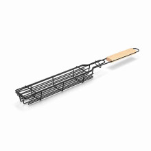 Cesta para barbacoa de camping con mango de madera para parrilla de carbón, herramienta portátil para asar carne al aire libre.