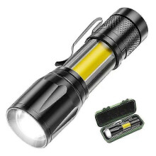Teleskop-Zoom-LED-Taschenlampe, USB-aufladbare schwarze Seitenleuchte, IPX4 wasserdicht für den Außeneinsatz