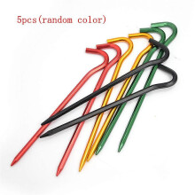Lot de 5 piquets de tente en alliage d'aluminium en forme de 7, 18 cm de hauteur, avec crochet pour tente de camping en extérieur