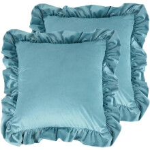 Juego de 2 fundas de cojín de terciopelo azul huevo de pato 50x50 cm Shabby Chic con volantes