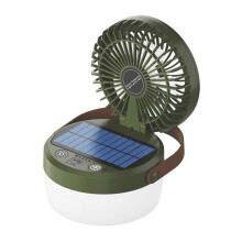 Solarbetriebene Camping-Lüfterleuchte mit LED, USB- und Solaraufladung, 3 Geschwindigkeitsstufen, tragbar für Outdoor-Wanderungen und Reisen