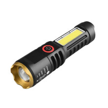 Torcia telescopica a doppia sorgente con messa a fuoco, ricaricabile tramite USB, con faretto COB, impermeabile, ideale per campeggio e pesca.