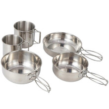 5-teiliges Campinggeschirr-Set aus Edelstahl 304, silberfarben, für Picknick und Grillabende im Freien