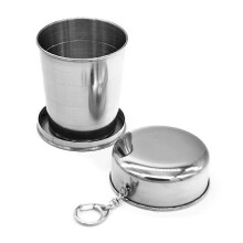 Zusammenklappbarer Edelstahl-Trinkbecher, tragbarer Faltbecher mit Deckel für Camping und Wandern