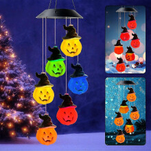 Guirnalda de Luces Solares con Campanillas de Viento Calabaza para Decoración de Jardín e Interior