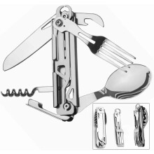 SXQ Edelstahl 5-in-1 Faltbares Campingbesteck-Set mit Löffel, Gabel, Messer und Korkenzieher
