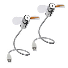 2 PCS Mini Flexible USB Fan, Colorful LED Patterns Circular Display, Silver