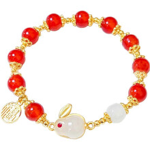 Red Beaded Zodiac Rabbit Bracelet New Year Gift for Women