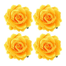 4 Pcs Yellow Cloth Rose Hairpin Flower Brooch DIY Craft Accessories for Hawaii Vacation