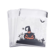 100pcs Halloween Hat Plastic Self-adhesive Bags for Candy Cookie Pastry Packaging Pouch