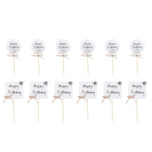 12PCS Silver Flower Cake Sticks, Simple Dessert Toppers Multi-purpose Birthday Cake Picks for Baking Decor Supplies