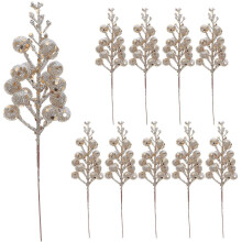 10Pcs Glitter Artificial Berry Stems Fake Berry Branch for Christmas Tree Wreath Decorations