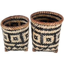 2Pcs Bamboo Woven Wastebasket Decorative Trash Can Flower Basket
